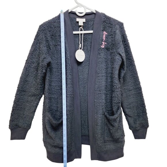 Lacey Chabert Collection Womens Black Fuzzy Open Cardigan With Pockets Size XS - Picture 6 of 11